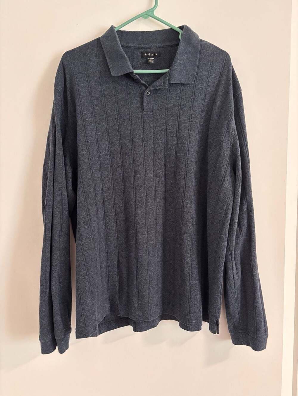 Van Heusen Men's Gray Long Sleeve Textured Knit Polo Shirt XXL